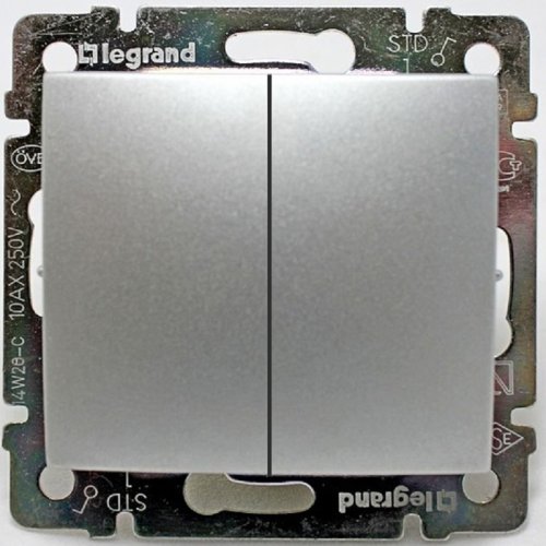 Переключатель без рамки Legrand Valena 2-кл. проходной алюминий картинка